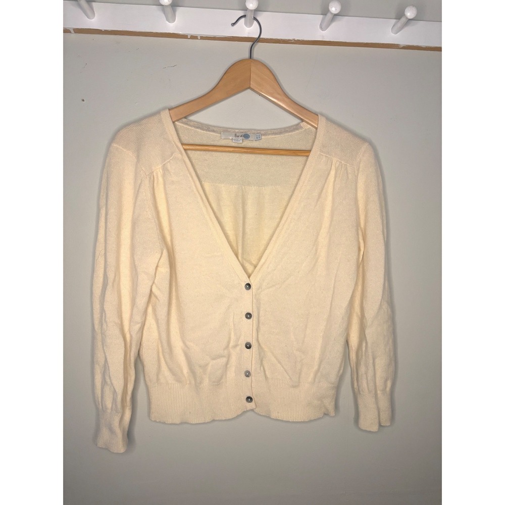 Boden 100% Cashmere Cardigan Ivory V-Neck Button Front Quiet Luxury 8